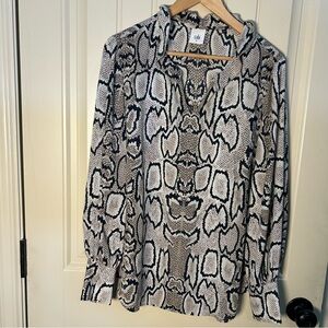 CAbi Women’s Blouse Serpentine Snake Print, Puff Long Sleeve, Size Medium
